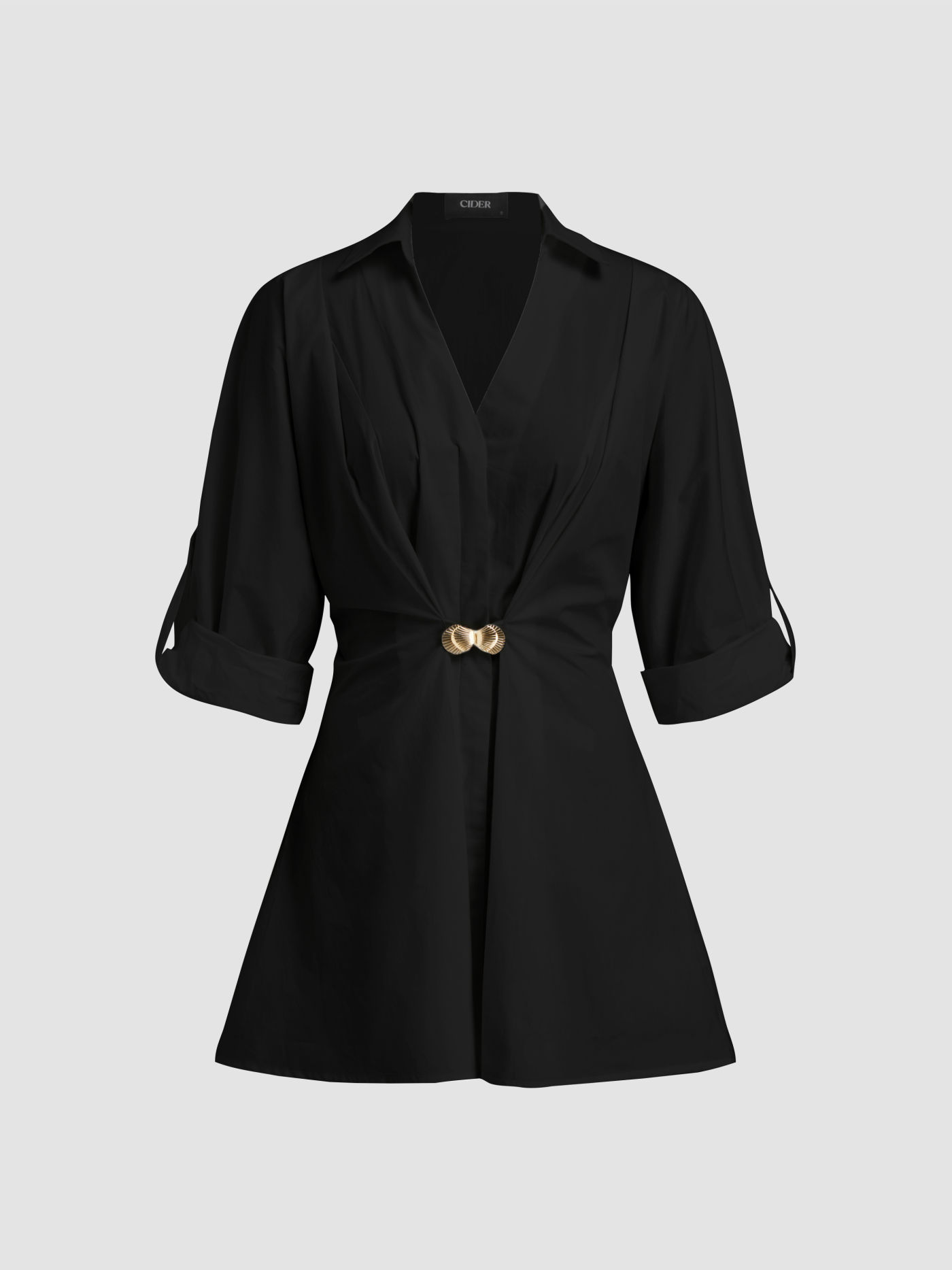 100% Cotton V-neck Shell Metal Detail Mini Dress