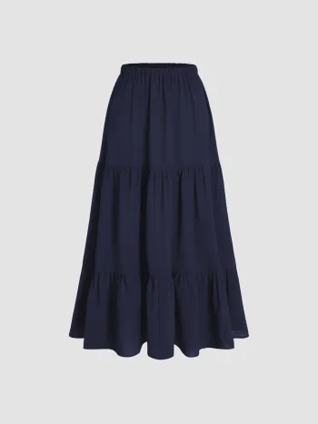 High Waist Solid Pleated Maxi Skirt