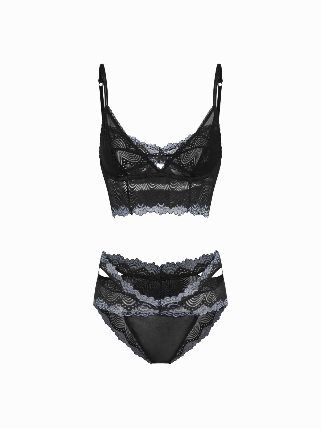Mesh Two Tone Wireless Lingerie With Cut Out Brief Set