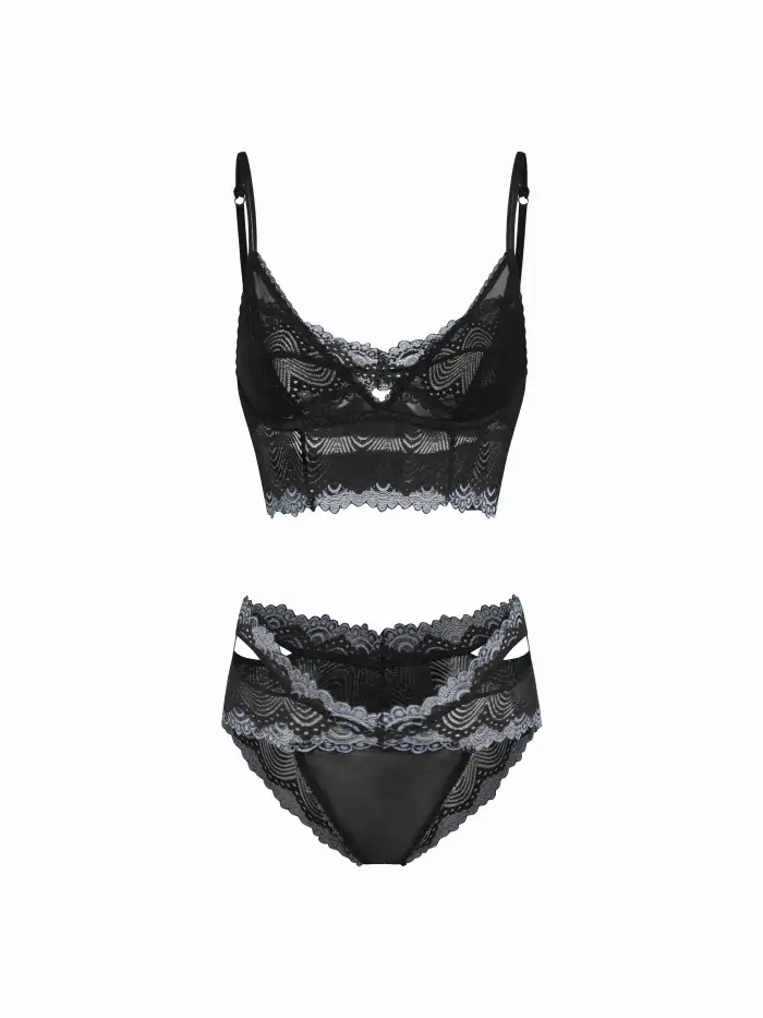 Satin Lace Criss Cross Lingerie With Brief Set For Date
