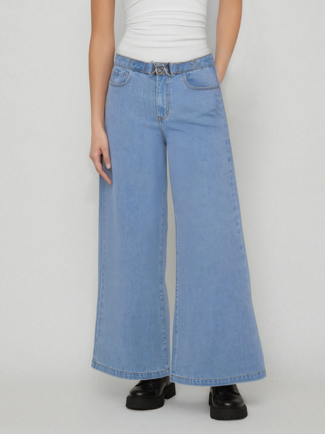 Cider Denim Mid Rise Buckle Straight Leg Jeans