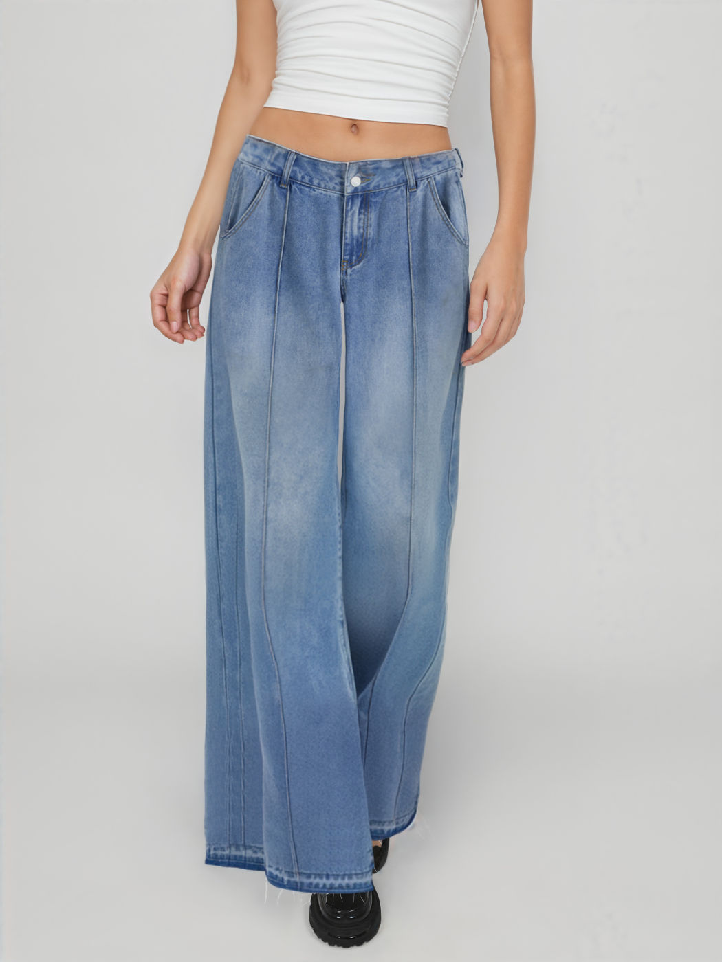 Cider Denim Low Rise Washed Wide Leg Jeans