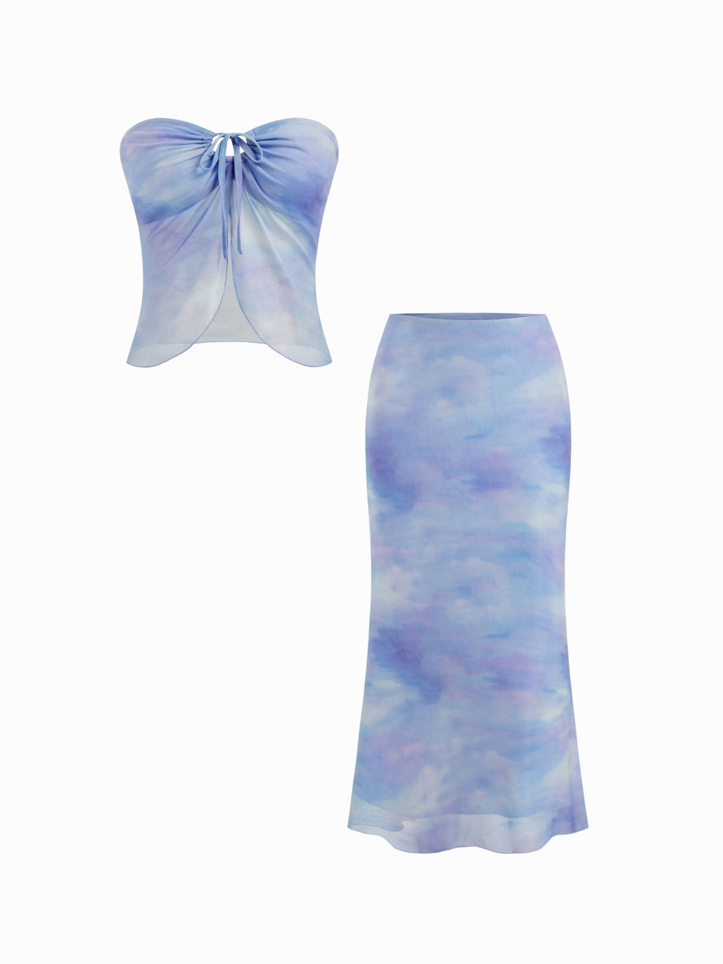 Mesh Illusion Knotted Bandeau Top &  Mid Rise Maxi Skirt Set
