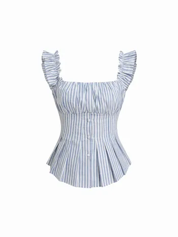 Baumwollmischung Off-shoulder Streifen gefaltete Blattrahmung Bluse