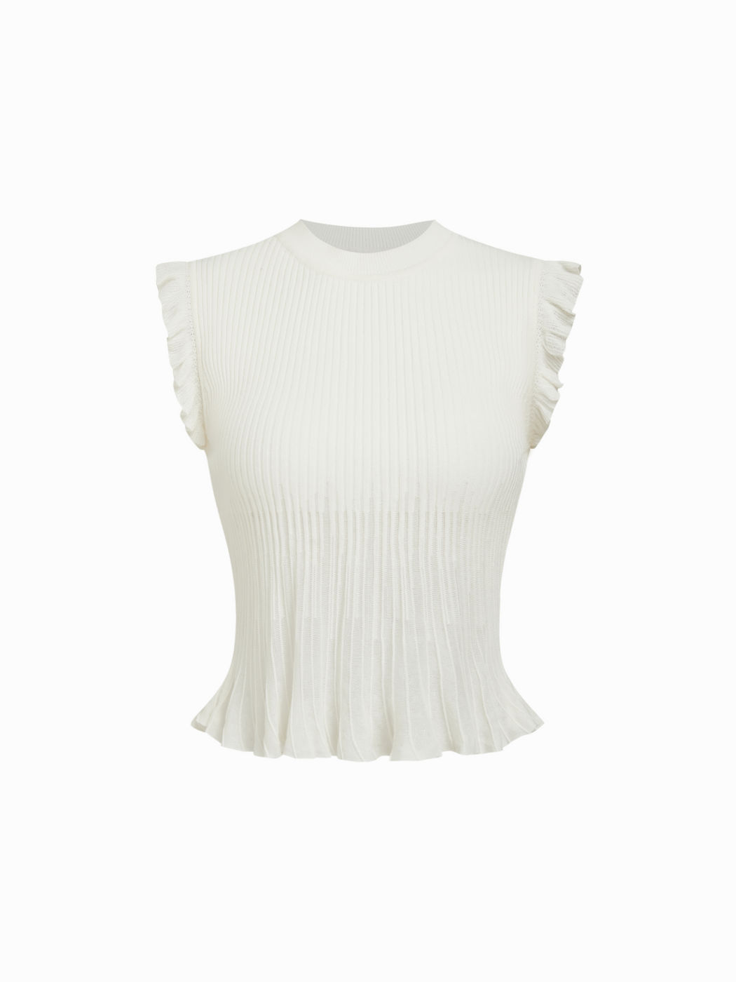 Knit Round Neck Texture Ruffle Trim Tank Top