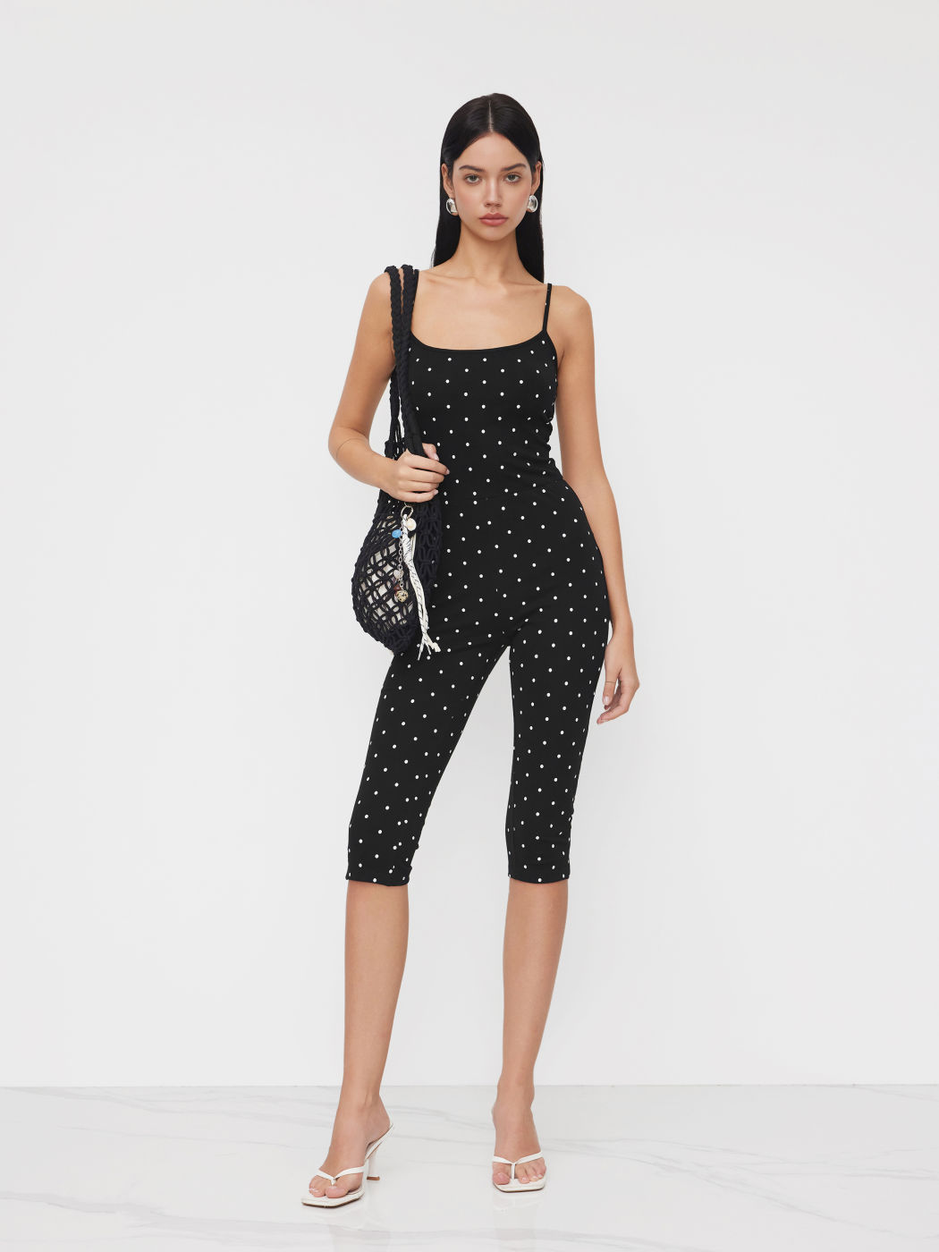 Cotton-Mischung Polka-Dot Capri Overalls