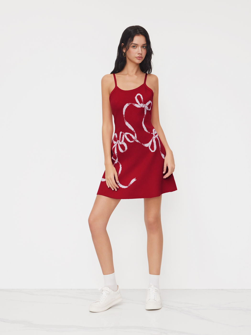 Knit Bowknot Graphic U-neckline Mini Dress