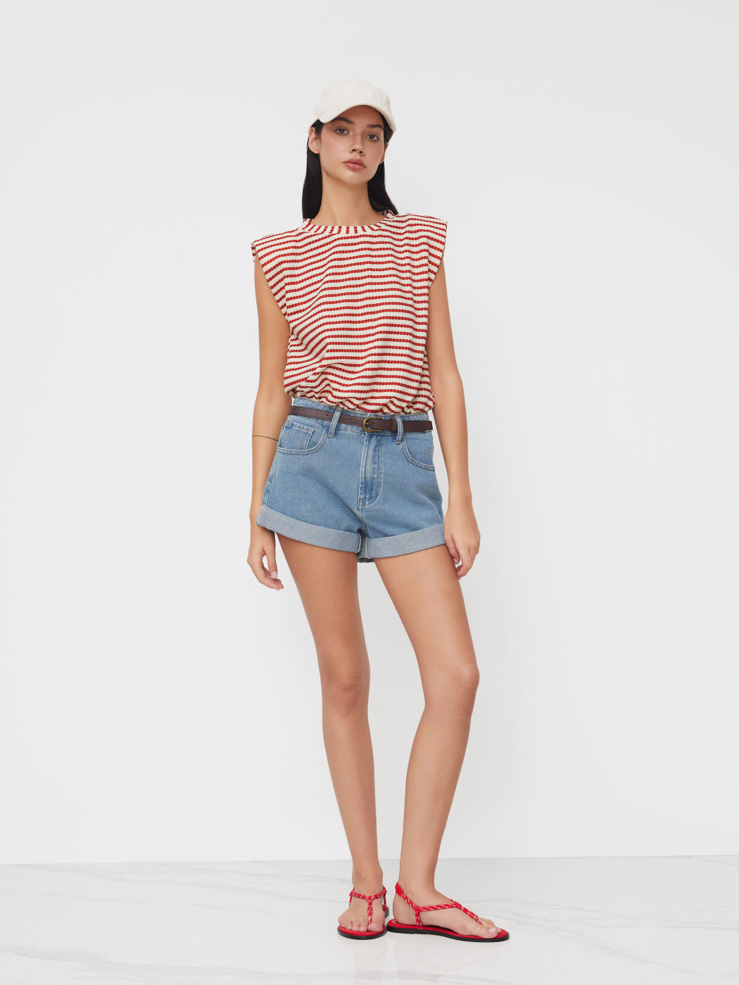 Round Neckline Stripe Bodysuit
