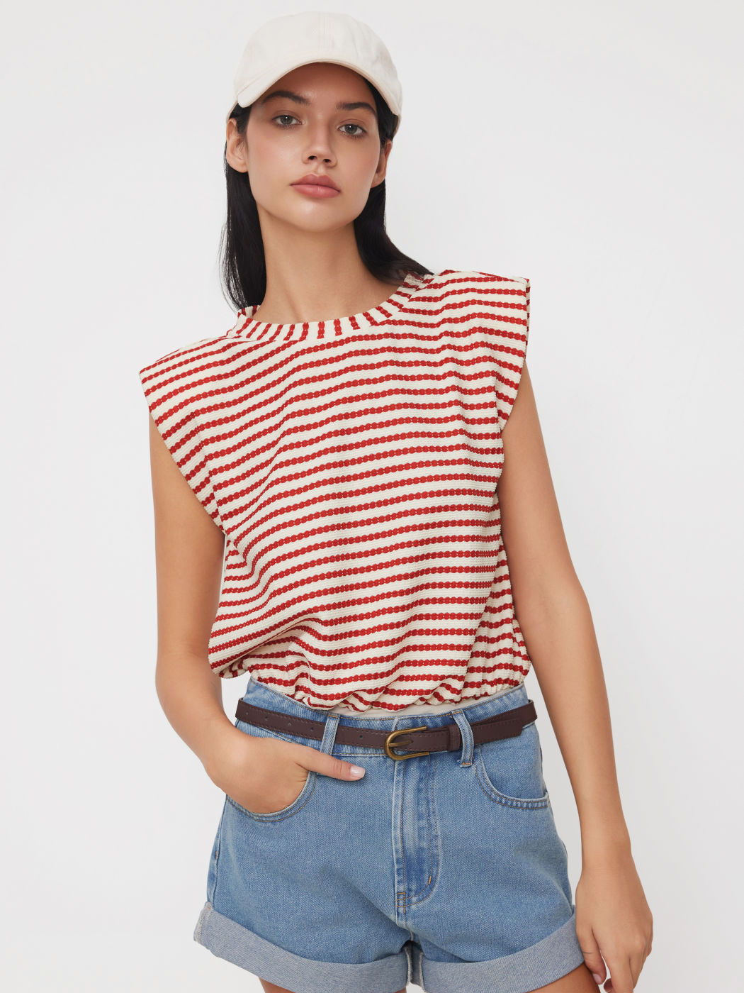 Round Neckline Stripe Bodysuit