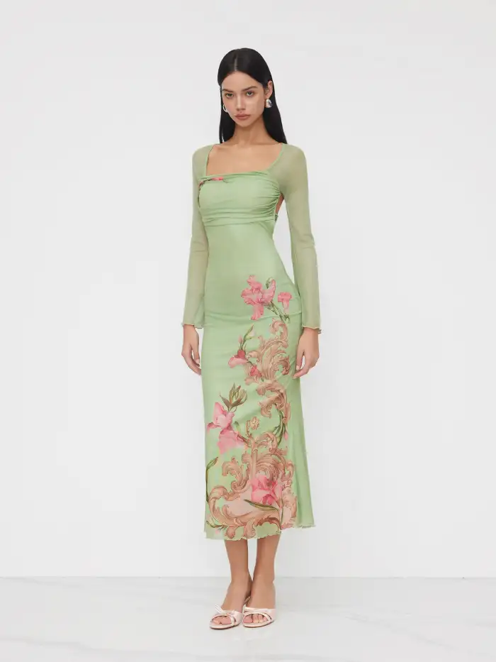 Cotton Plaid Off-shoulder Button Front Ruffle Midi Dress