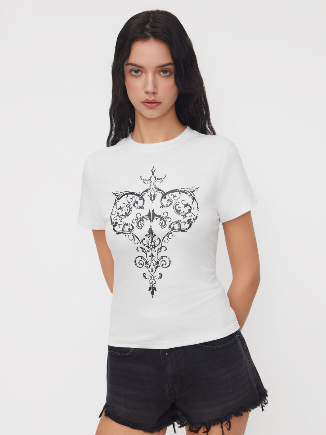 Heart Graphic Round Neckline Short Sleeve Tee