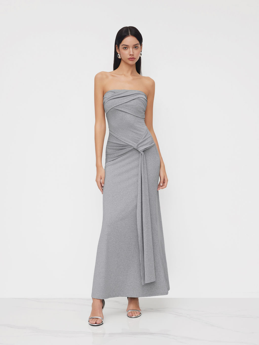 Bandeau Ruched Draped Maxi Dress