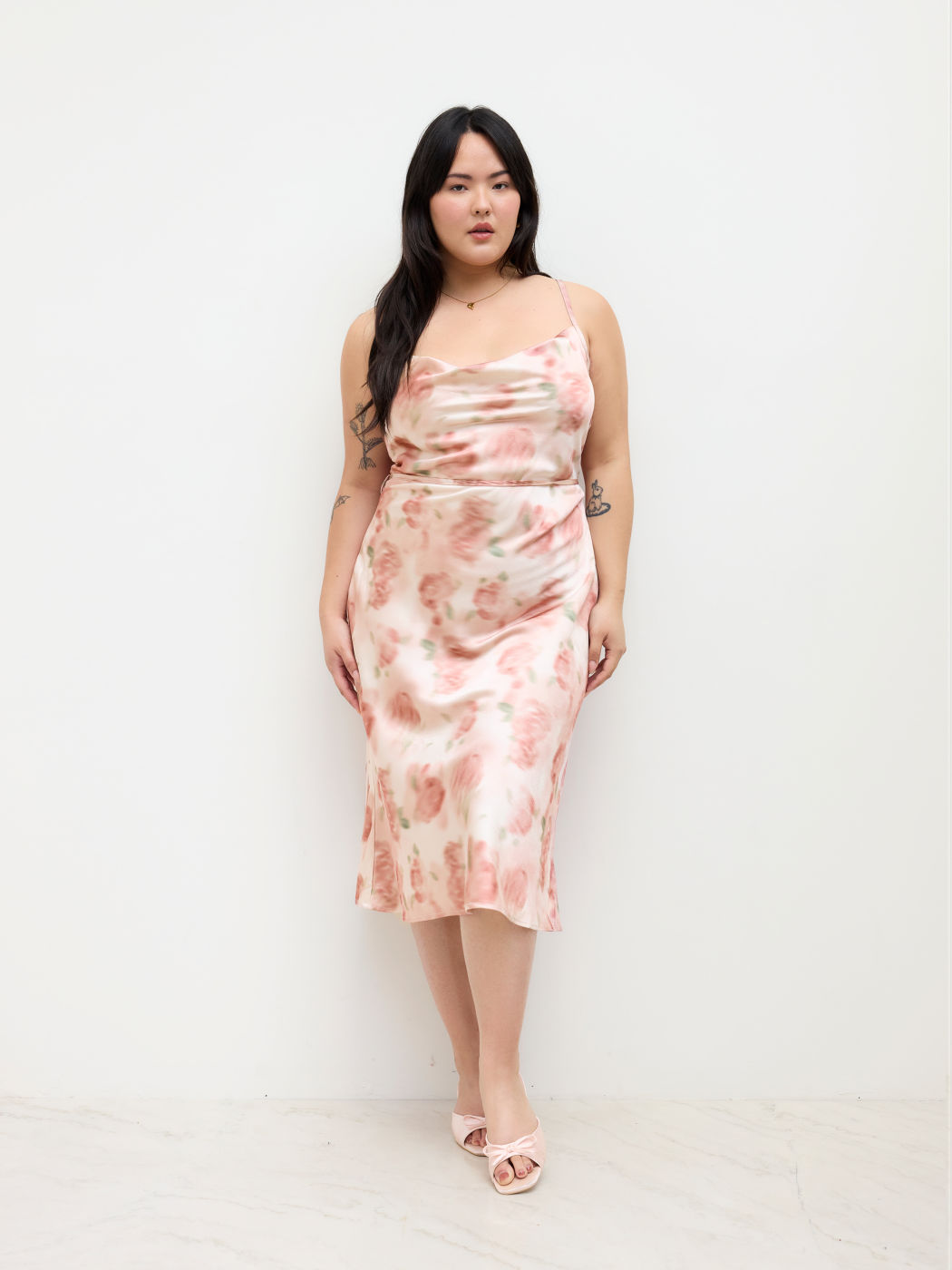Cowl Neck Floral Knotted Mermaid Cami Midi Dress Curve & Plus