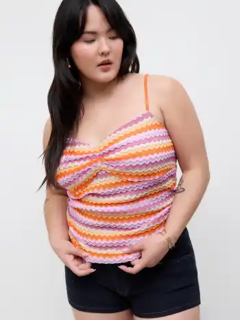 Boho-Streifen-Cami-Top mit quadratischem Halsausschnitt