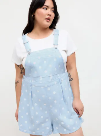 Denim a pois con fibbia, tuta plissettata Curve & Plus