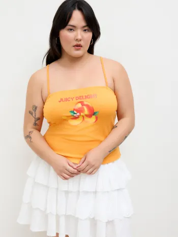 Cotton-blend Juicy Delight Peach Graphic Cami Top Curve & Plus