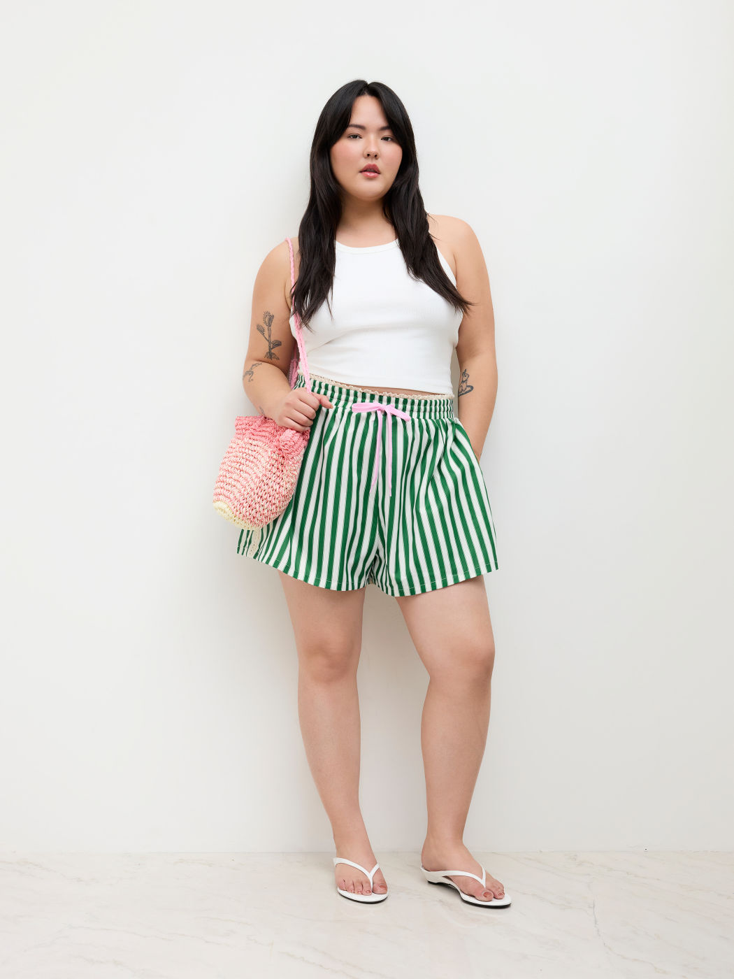 Mid Rise Stripe Knotted Shorts Curve & Plus