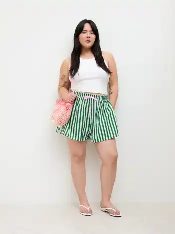 Mittelhohe gestreifte Shorts mit Knoten Kurve & Plus