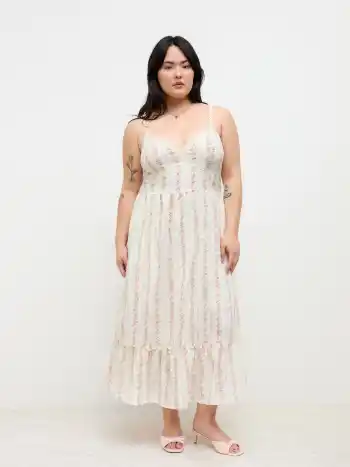 Cotton V-neck Floral Shirred Maxi Dress Curve & Plus