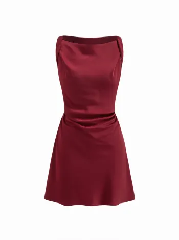 Satin-Bootsacken-Rüschen-Minikleid