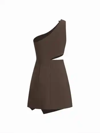 Asymmetrisch Hals Metall-Detail Ausschnitt Rüschendes Mini-Kleid