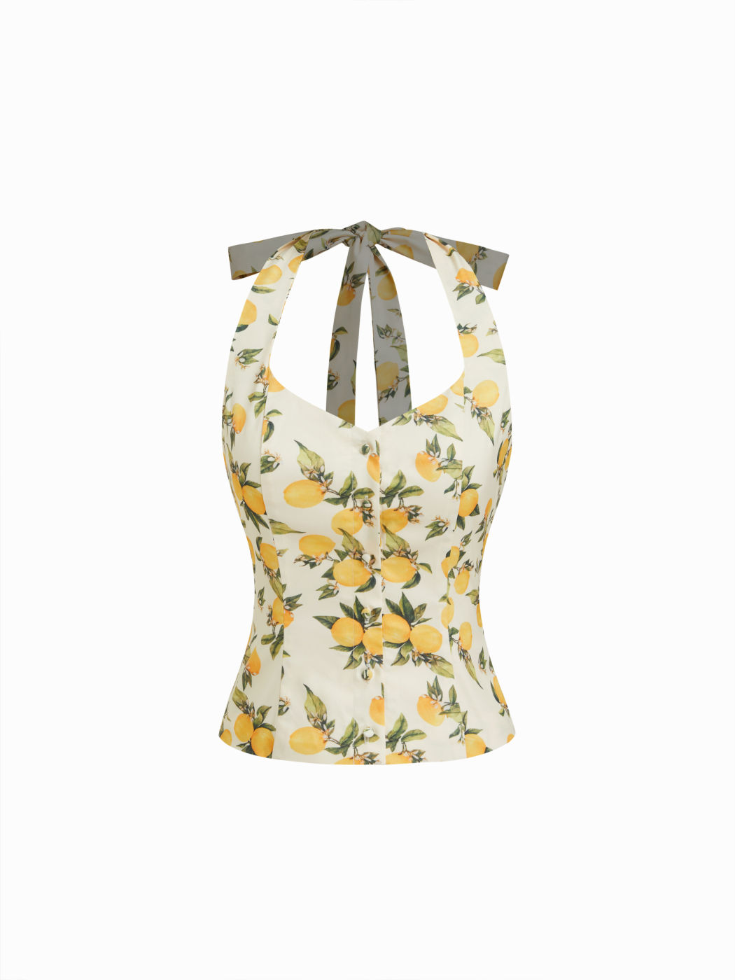 Top smanicato con fiocco e arricciatura al limone con scollo all'americana