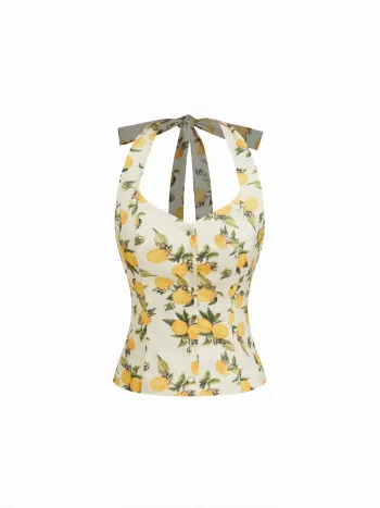 Halterhals-Limonen-Rüschen-Bowschlaufe-Tank-Top