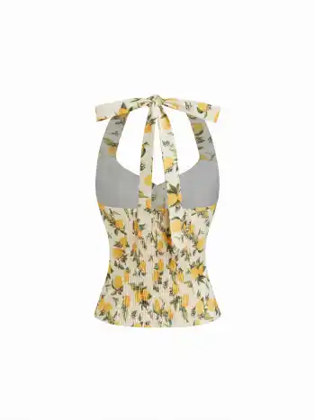 Halterhals-Limonen-Rüschen-Bowschlaufe-Tank-Top