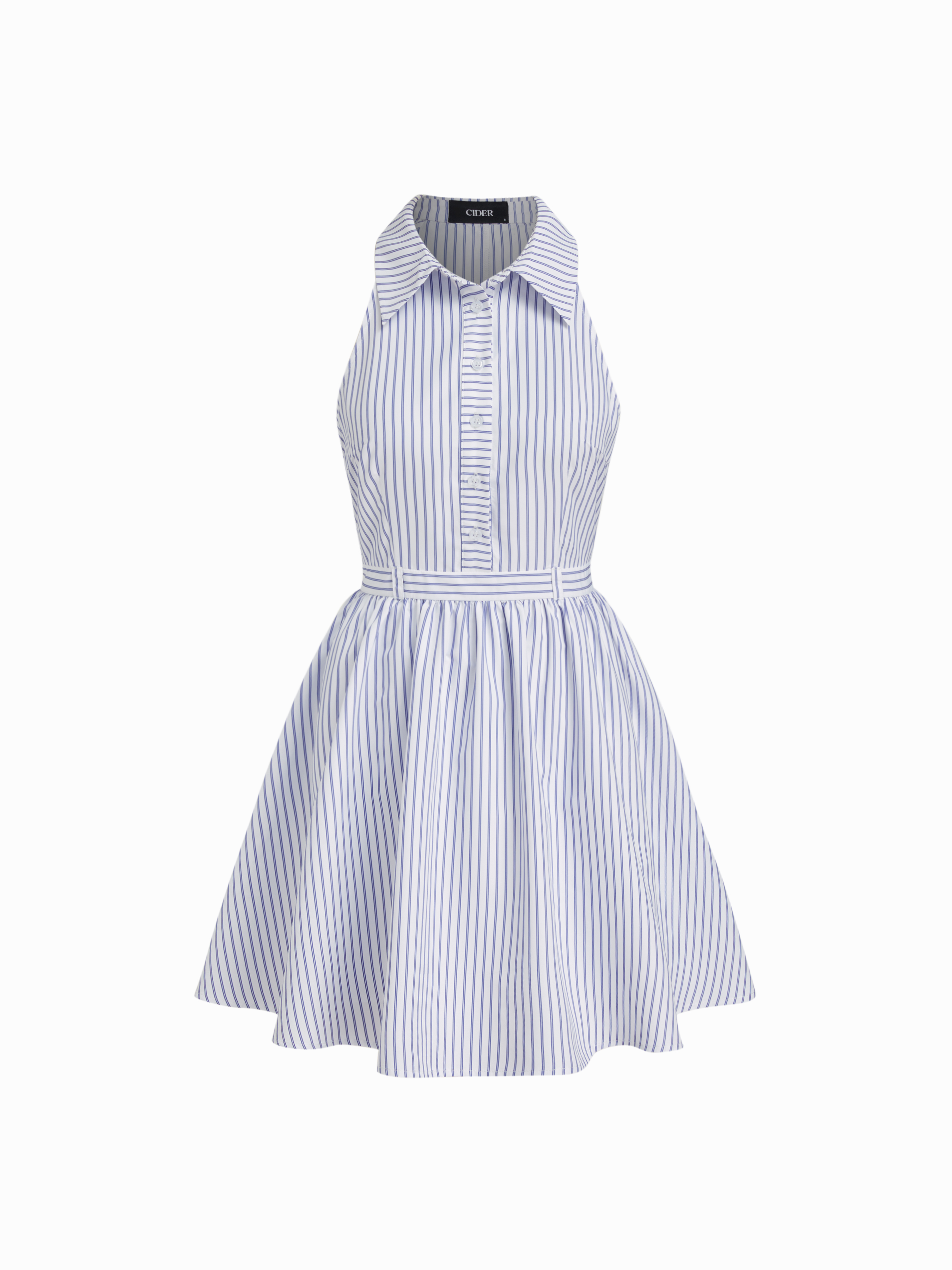 織布 ストライプ柄カラー ホルターネック ミニワンピース For