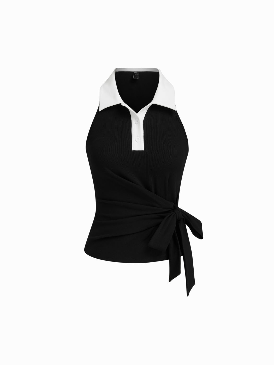 Cotton-blend Polo Neck Two Tone Knotted Tank Top