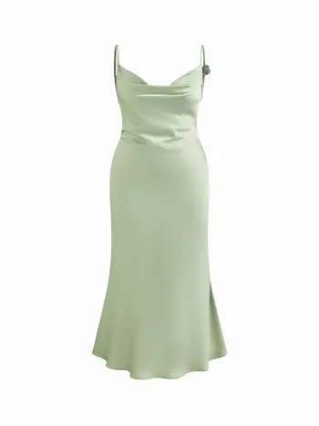Satin-Cowl-Hals 3D-Blüten-Rusche-Mermaid-Maxikleid Kurve & Plus