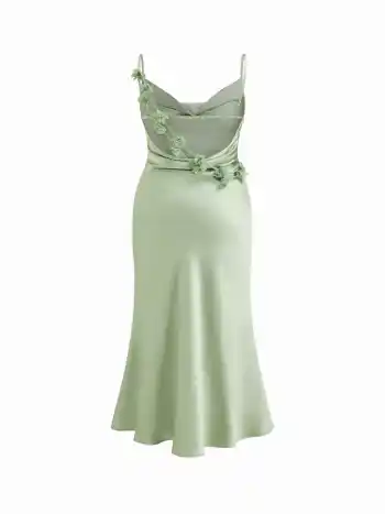 Satin-Cowl-Hals 3D-Blüten-Rusche-Mermaid-Maxikleid Kurve & Plus