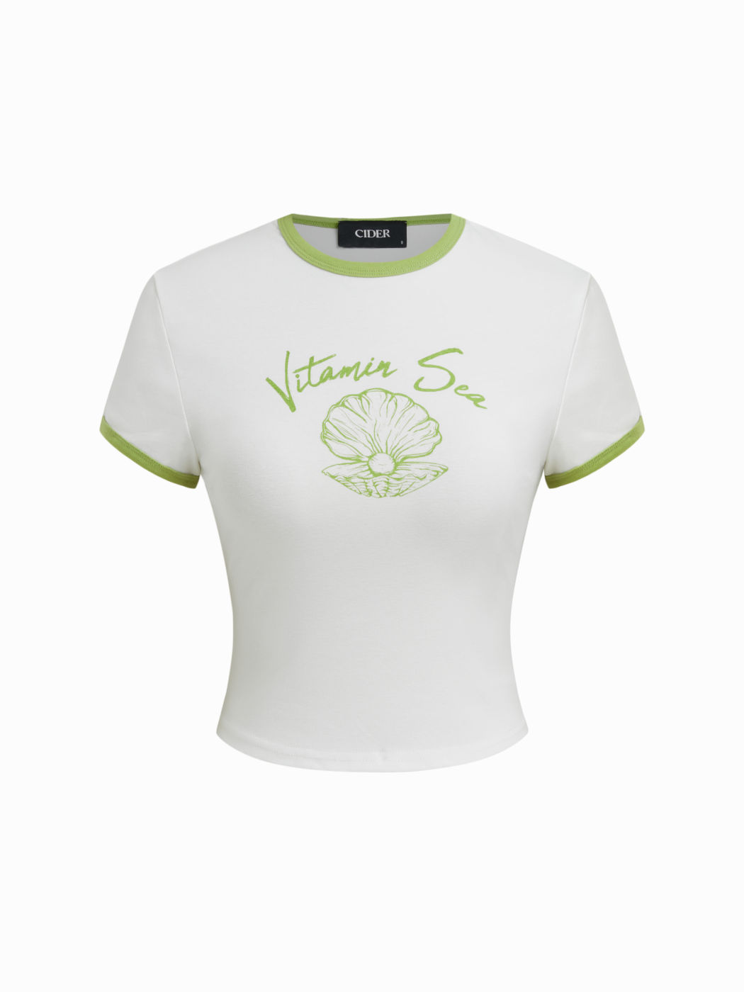 Cotton-blend Shell Graphic Contrasting Binding Tee
