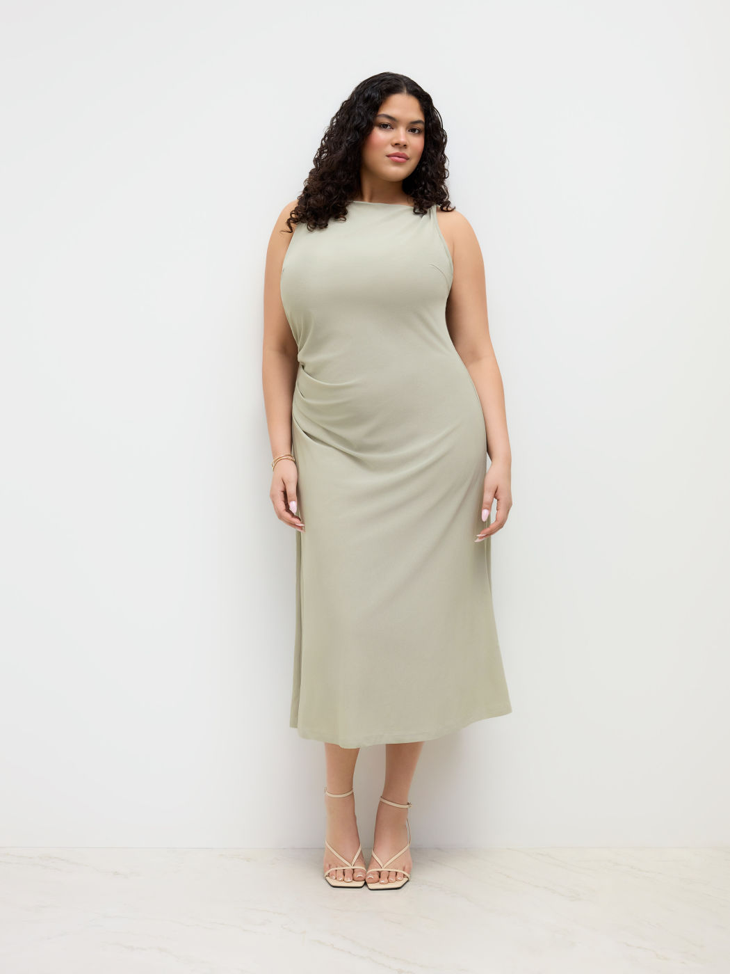 Boat Neck Twist Ruched Maxi Dress Curve & Plus