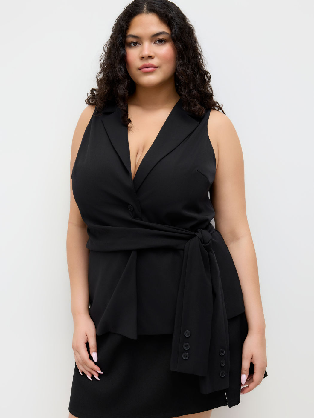 Notched Collar Draped Blazer VestCurve & Plus