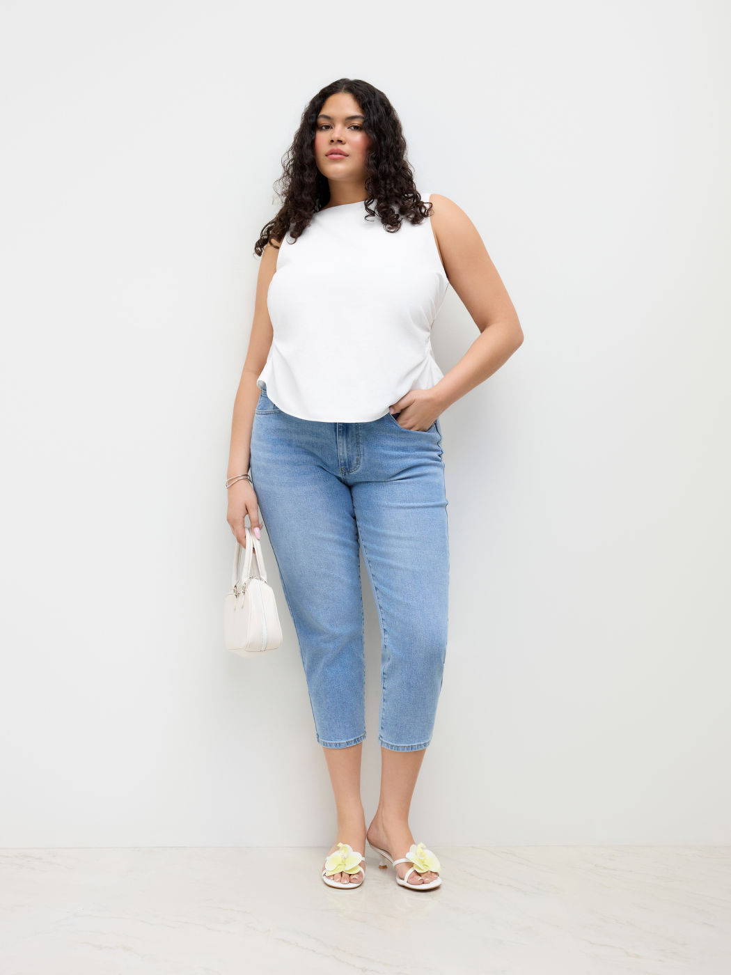 Linen-blend Boat Neckline Bowknot Tank Top Curve & Plus
