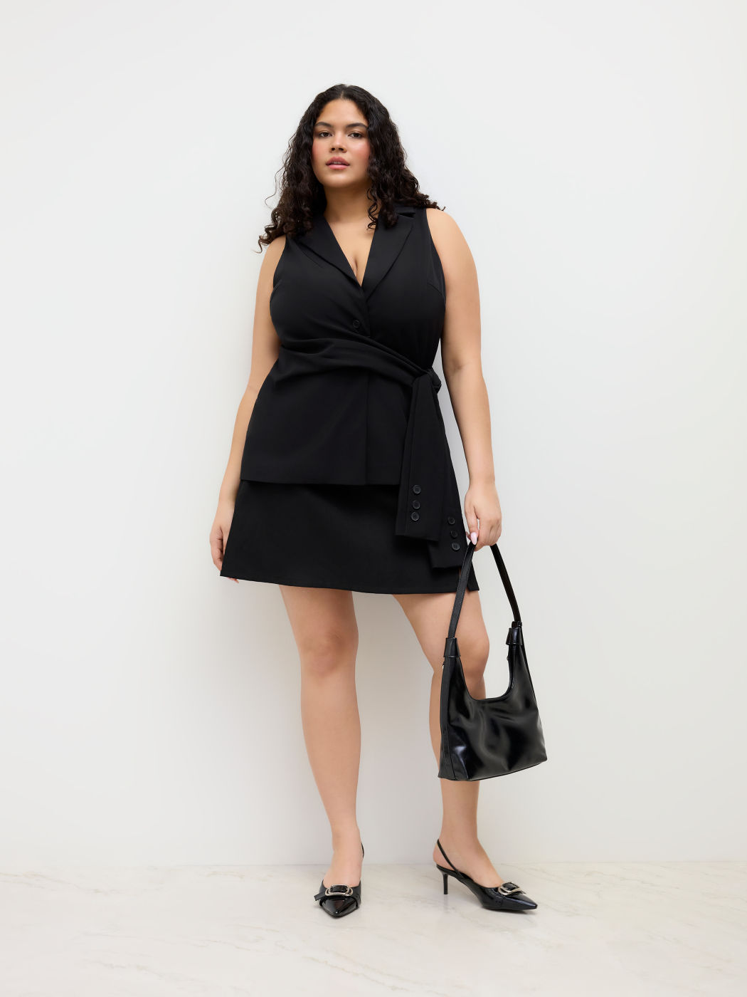 Notched Collar Draped Blazer VestCurve & Plus