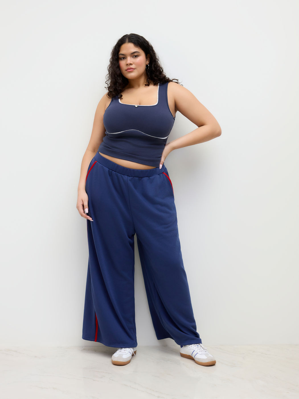 Cotton-blend Terry Mid Rise Side Stripe Straight Leg Sweatpants Curve & Plus
