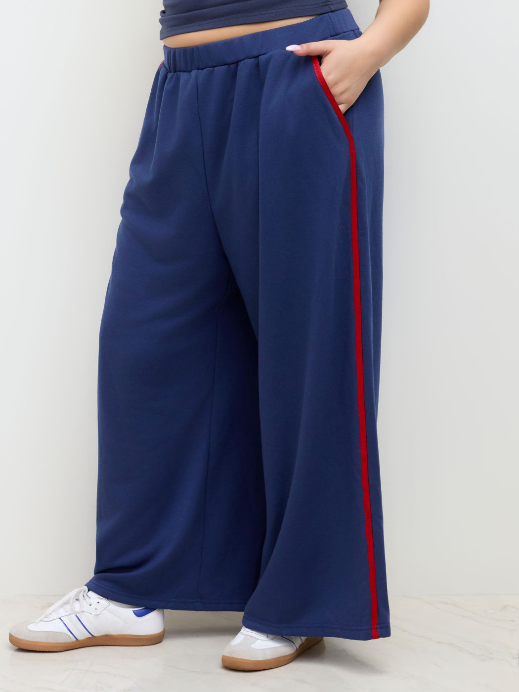 Cotton-blend Terry Mid Rise Side Stripe Straight Leg Sweatpants Curve & Plus