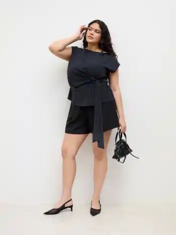 Boat Neck Stripe Knotted Top Curve & Plus