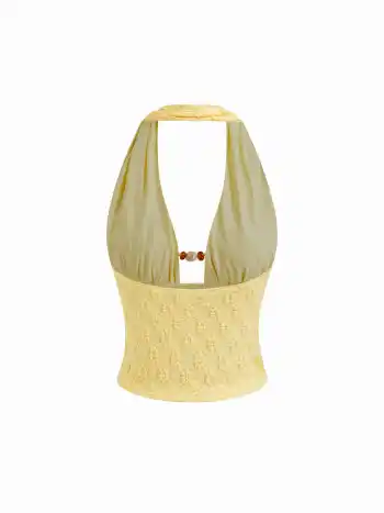 Spitzen-Halter-Oberteil mit floralen Perlen und geriffeltem Rücken