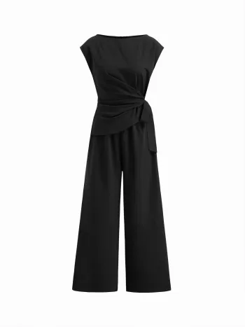 Bootsneck-Streifen-Rusche-Knoten-Overalls mit geraden Beinen