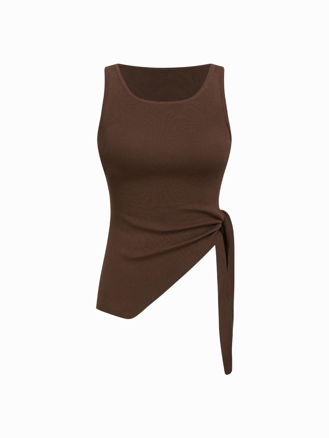 Knit Scoop Neckline Tie Side Asymmetrical Hem Tank Top