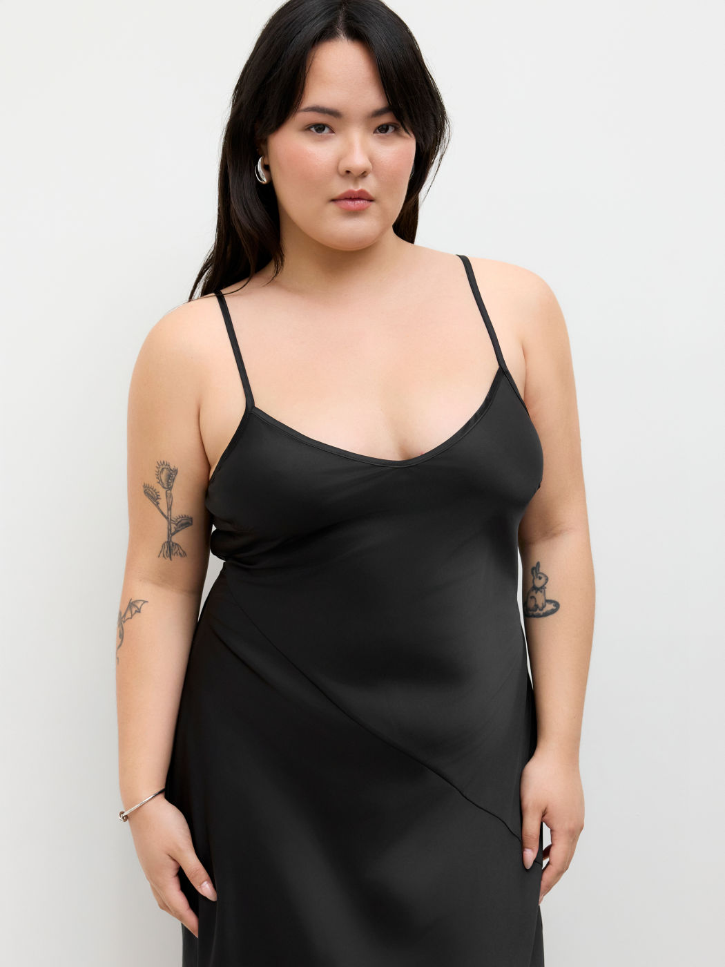 Satin V-Ausschnitt Knopfleiste Midikleid
