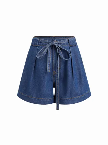 Denim Shorts mit Mittelhöhe und Schleife