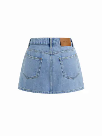 Mini Gonna di Jeans a Vita Bassa con Ricami Floreali e Orlo Grezzo