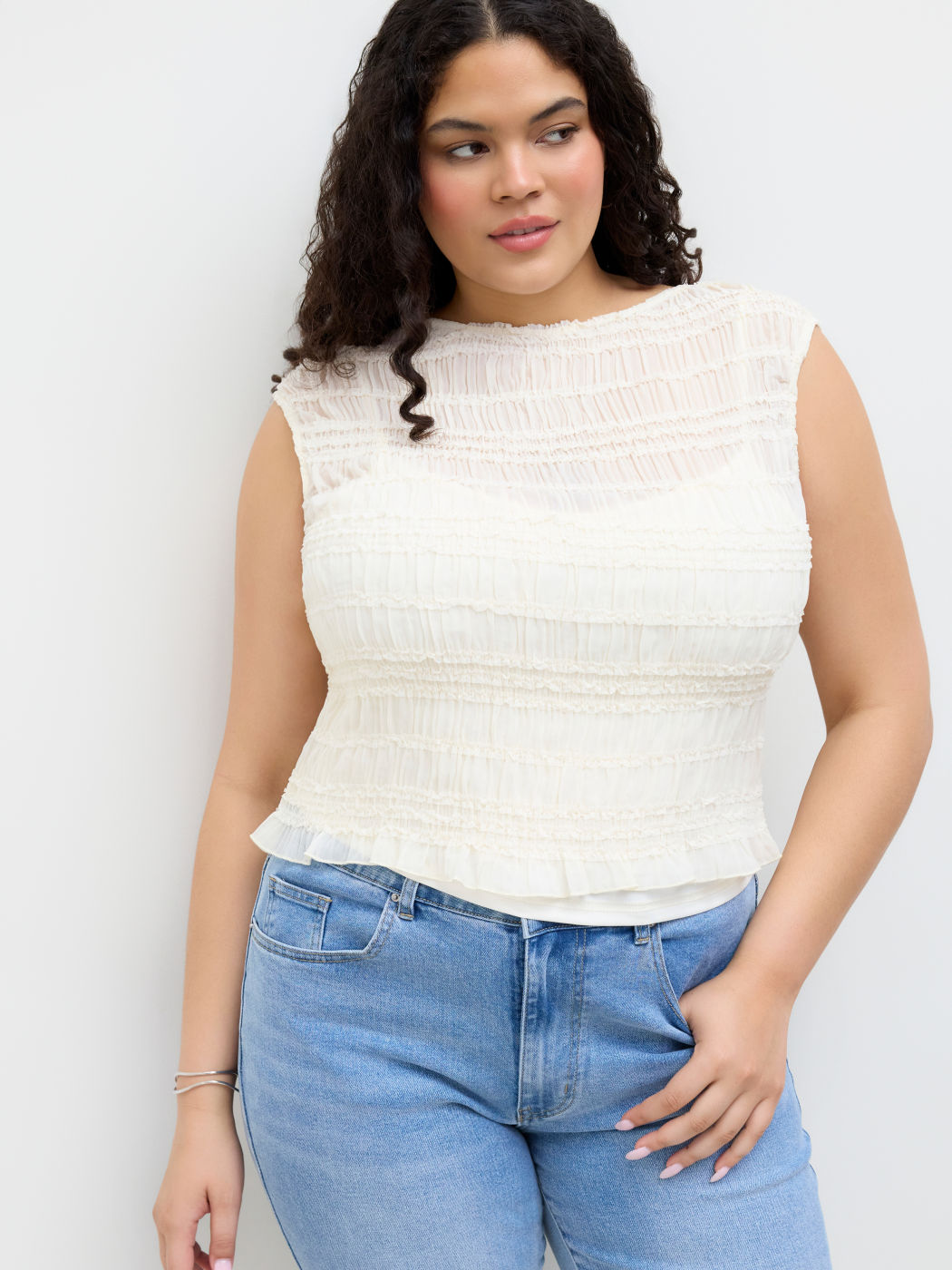 Boat Neck Shirred Top & Cami Top Curve & Plus