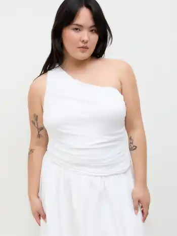 Asymmetrical Neck Bubble Hem Ruched Maxi Dress Curve & Plus
