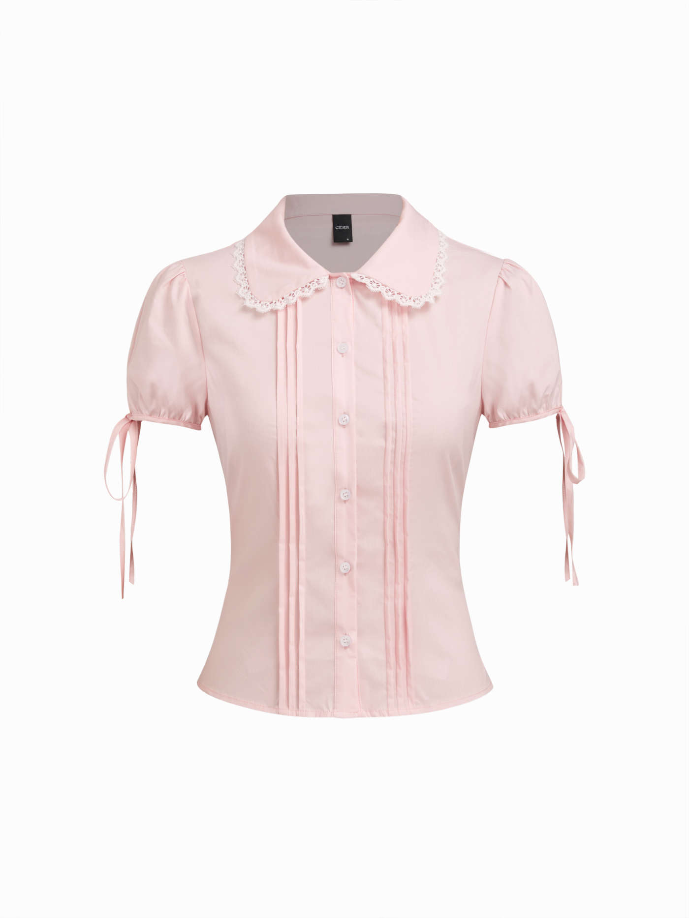 Cotten-blend Peter Pan Collar Knotted Short Sleeve Shirt