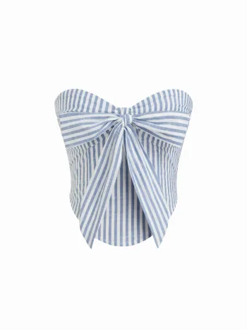 Baumwollmischung Zwei-Wege Streifen Knoten Shirred Bandeau Oberteil